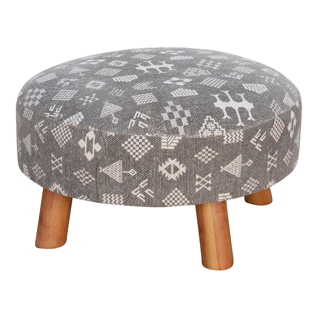 Mali Black & White Dhurrie Ottoman~P77698742