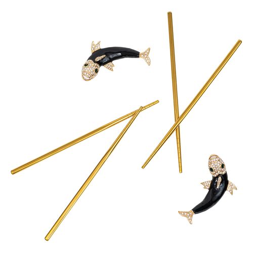 S/4 Koi Chopsticks, Gold/Navy~P77622589