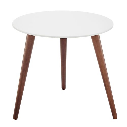 Whitewood Round Side Table, White/Walnut