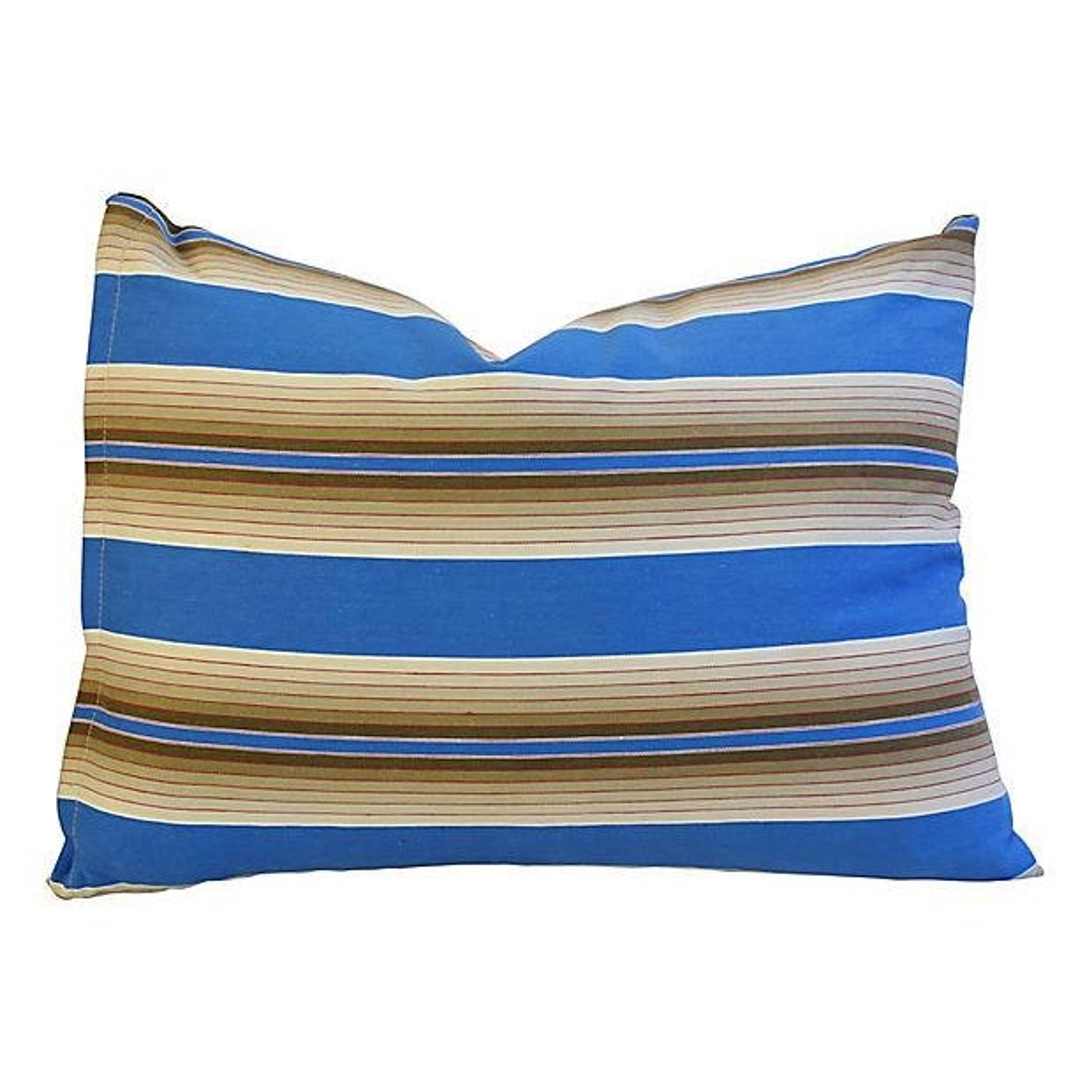 Blue, Cream & Tan French Ticking Pillow~P77645263