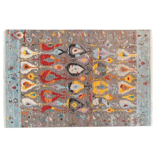 4'x6' Sari Zoe Wool Ikat Handmade Rug, Gray~P77633805