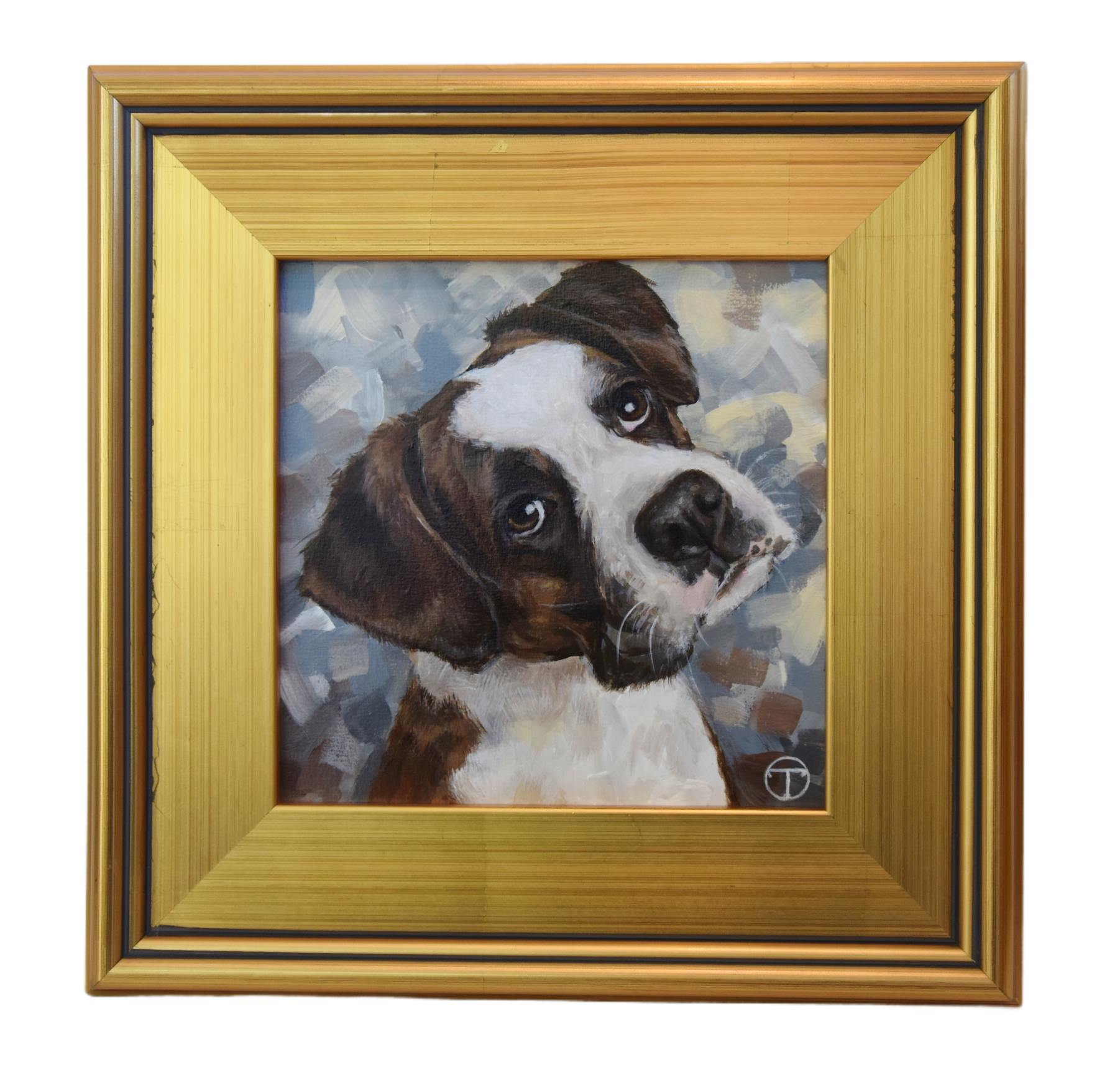 American Boxer Dog Portrait Oil Painting~P77690570