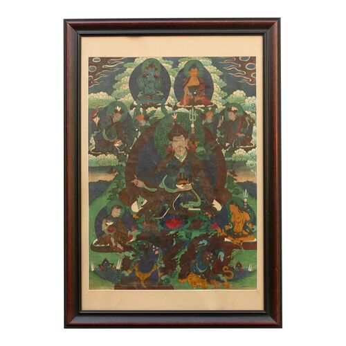 Mystical painted Tibetan Thangka, Framed