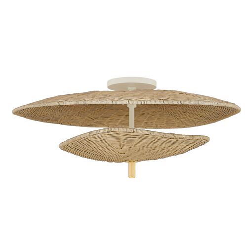 Marigold Wicker Semi Flush, Natural/Aged Brass