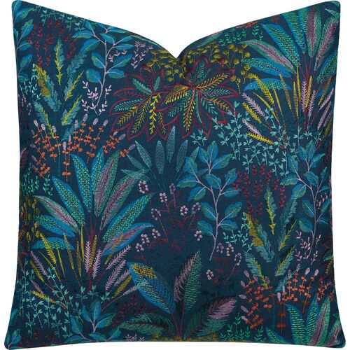 Botany Embroidered Pillow, Dusk Blue