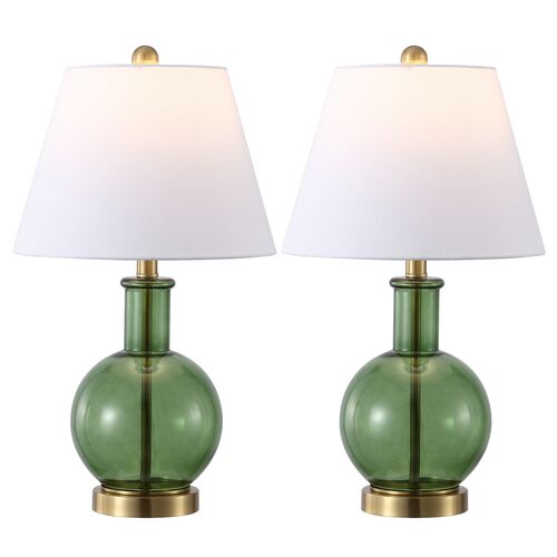 S/2 Genevieve Table Lamps, Green / Brass S/2 Genevieve Table Lamps, Green / Brass