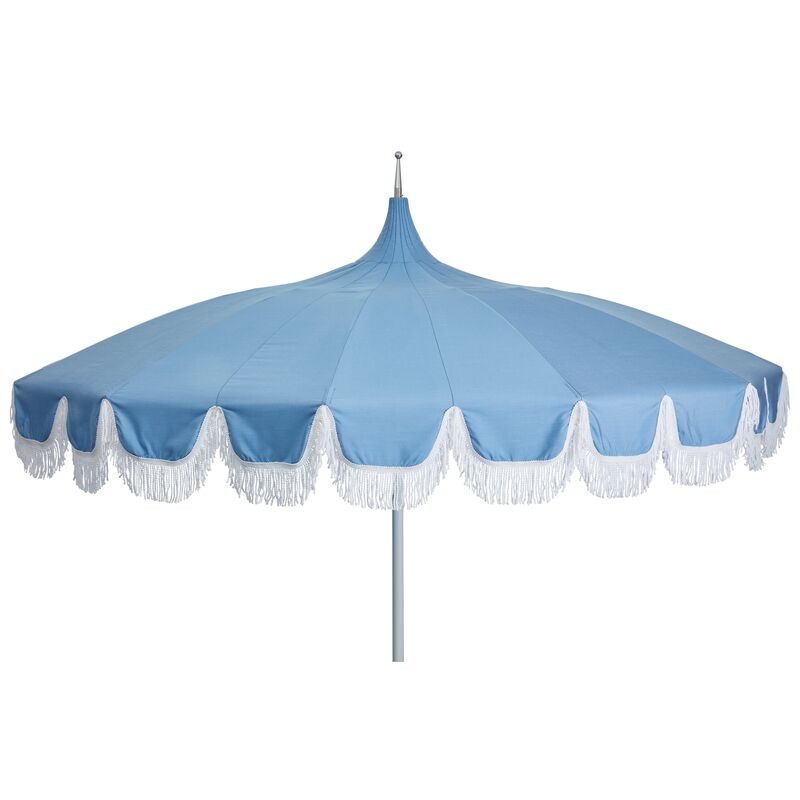 Aya Fringe Patio Umbrella, Light Blue