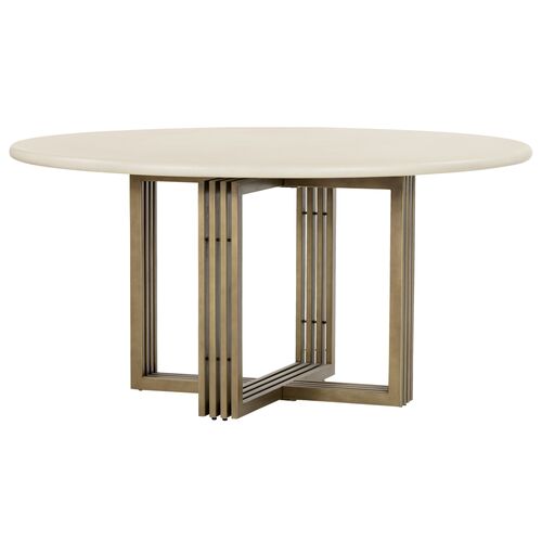 Liv Round 60" Round Dining Table, White Concrete/Gold~P77613019