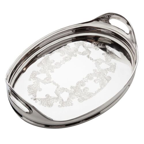 Nickel Etched Oval Tray
