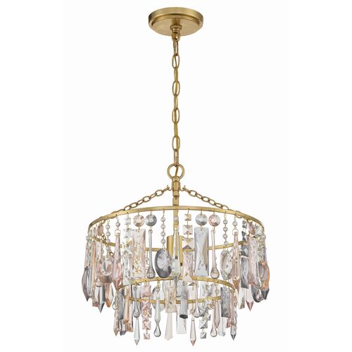 Elsa 1 Light Crystal Pendant, Multi/Antique Gold