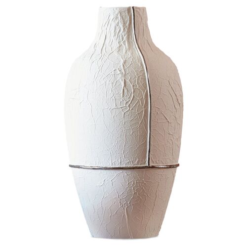 18" Parchment Vase, Matte White/Silver~P77423051