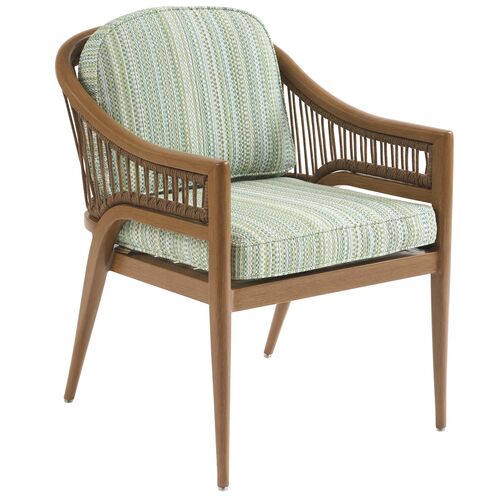 Palm Desert Poolside Outdoor Teak Dining Armchair, Stripe Green Palm Desert Poolside Outdoor Teak Dining Armchair, Stripe Green