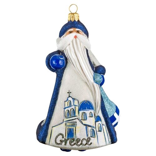 Grecian Santa Ornament, Glitter Blue/White~P77556437