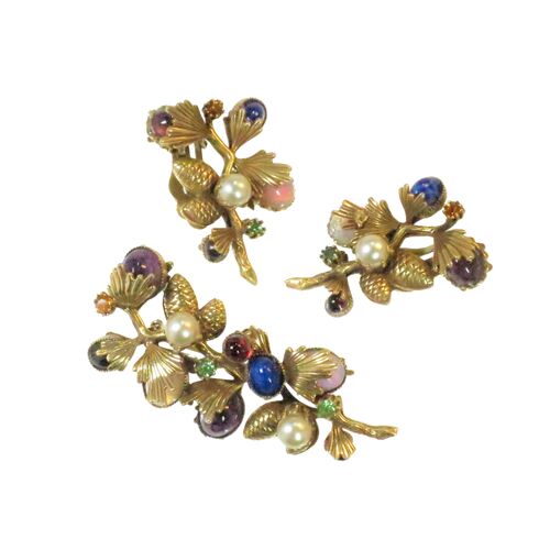 1950s Gems &amp; Acorns Brooch &amp; Earrings~P77665503