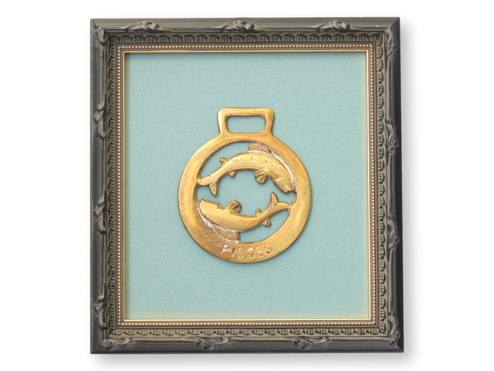 Framed English Horse Brass–Pisces Zodiac~P77739122