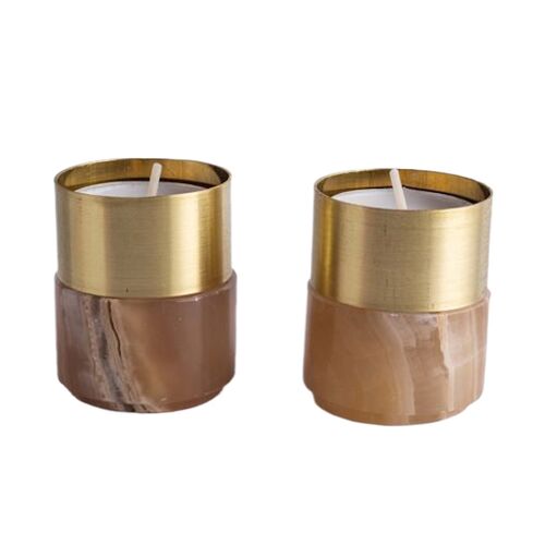 AndJacob Candle Holder, Brass, Amber Alabaster AndJacob Candle Holder, Brass, Amber Alabaster