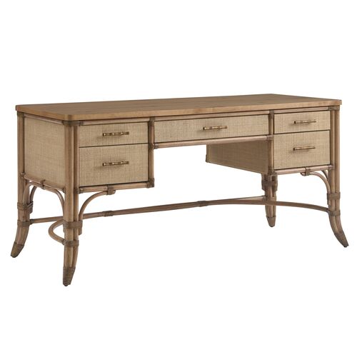 Sunny Isles Rattan/Raffia Writing Desk, Sunwashed
