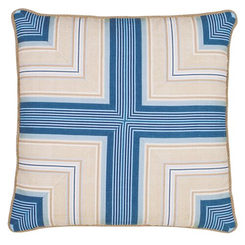 Marino Nautical Stripe Geometric Pillow, Blue/Natural