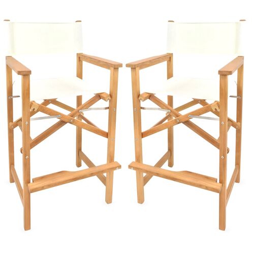 S/2 Captain Outdoor Teak Armchairs, Natural/White Textilene S/2 Captain Outdoor Teak Armchairs, Natural/White Textilene