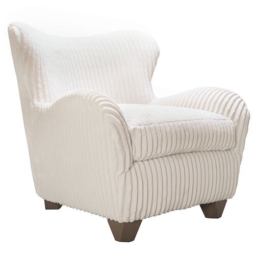Zola Curved Wingback Chair, Channeled Mega Cream Faux Fur