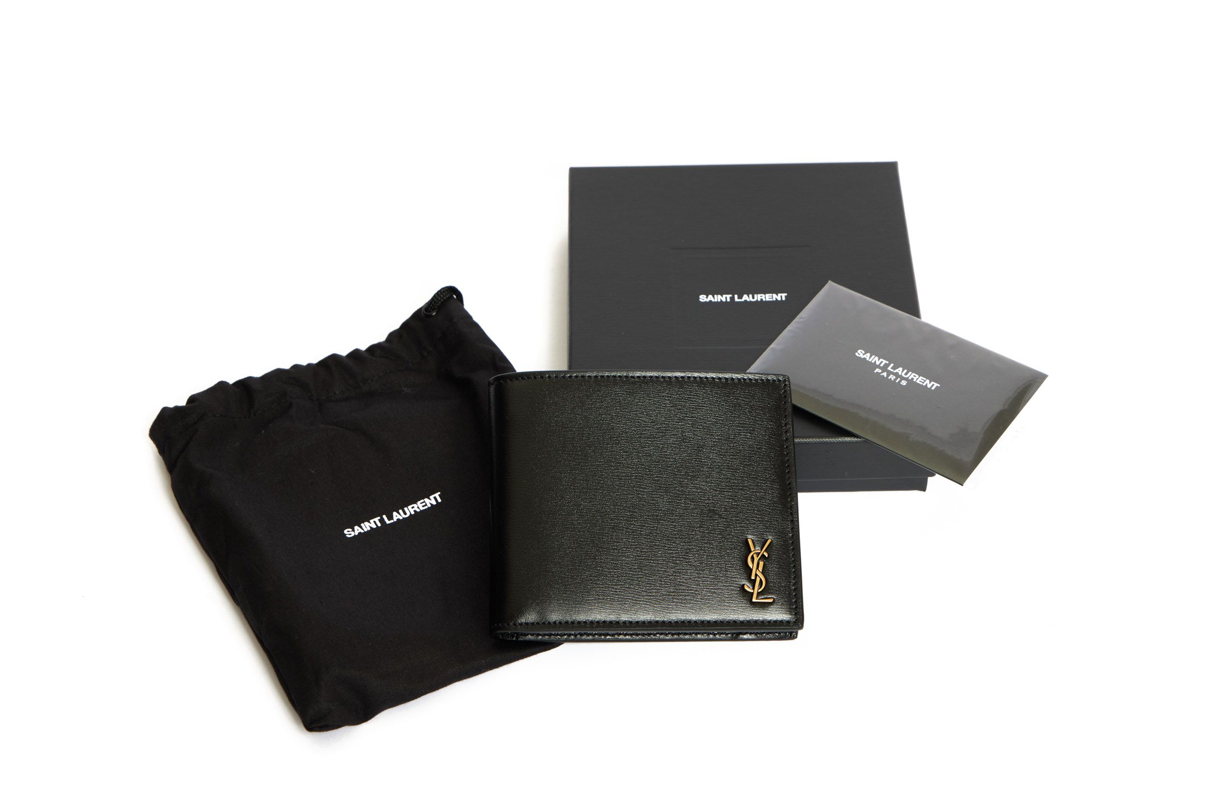 YSL NIB Black Leather Bifold Wallet | One Kings Lane