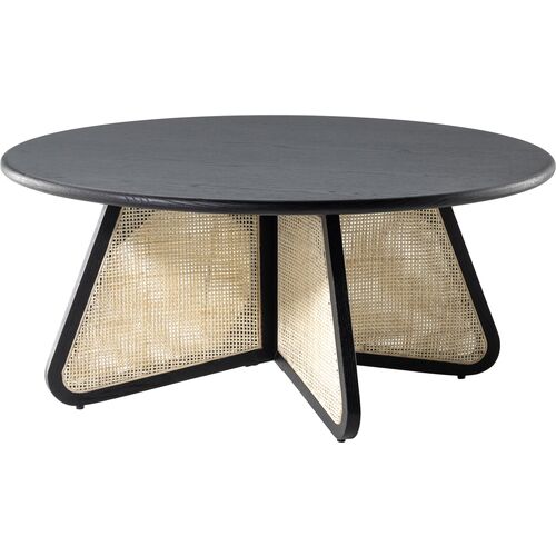 Aimee Cane Round Coffee Table, Brushed Ebony Aimee Cane Round Coffee Table, Brushed Ebony~P111117811