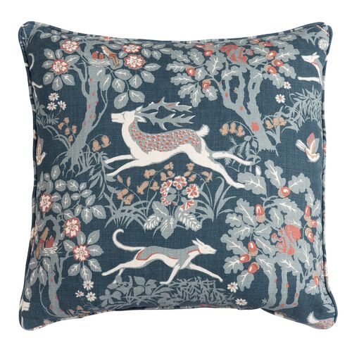 Wanda Woodland Linen Pillow, Navy Wanda Woodland Linen Pillow, Navy