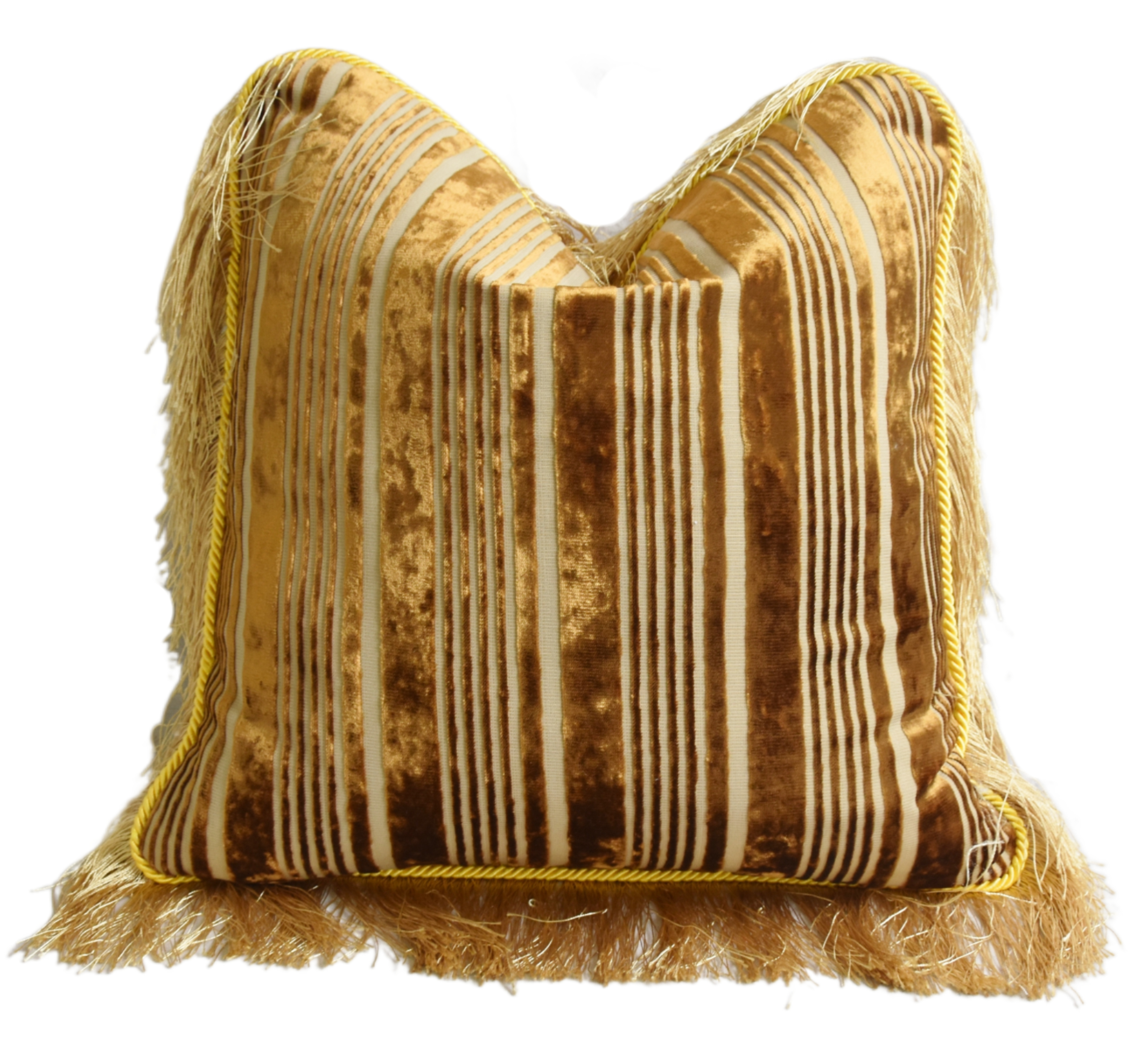 Tan/Gold Velvet Stripe Pillow w/ Trim~P77667095