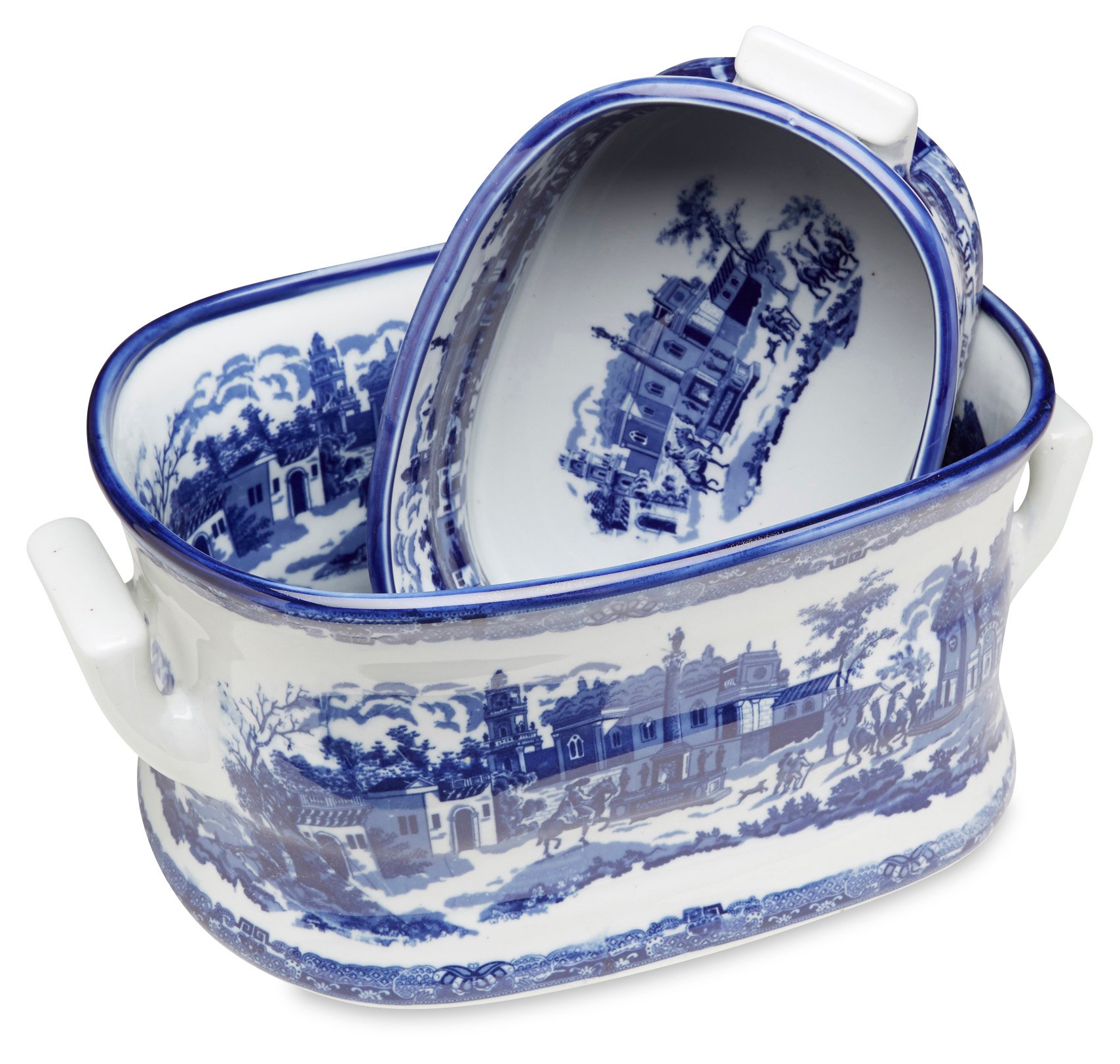 Set of 2 Blue and White Ceramic Patterned Planters
