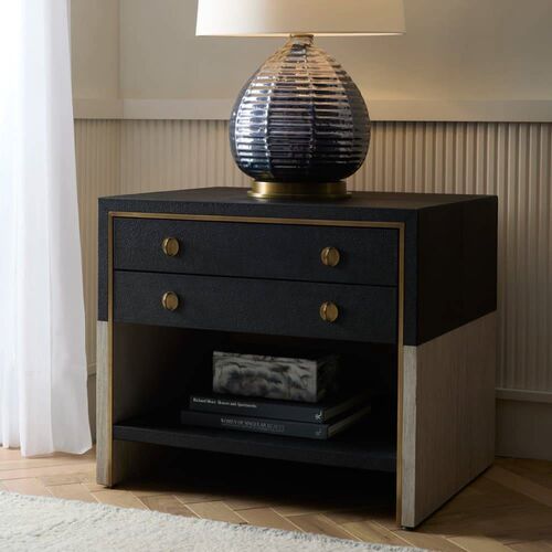 Joplin 2-Drawer Leather Side Table, Black Joplin 2-Drawer Leather Side Table, Black