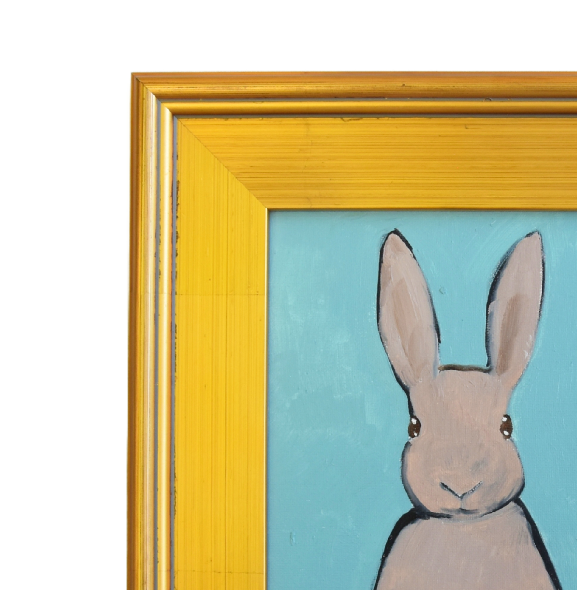 Folk Art Bunny Rabbit Hare Oil Painting~P77672246