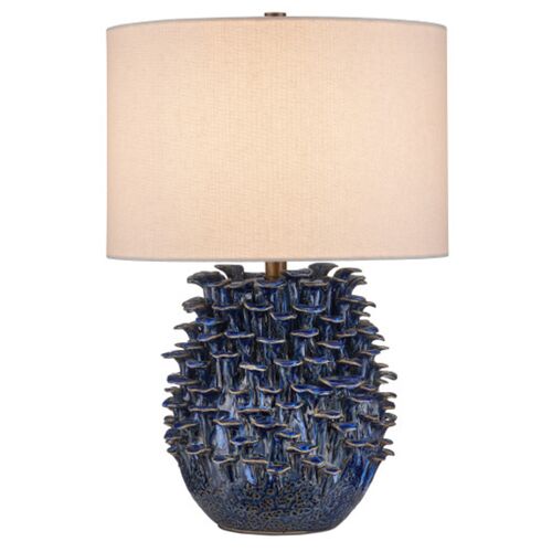 Maitake Ceramic Table Lamp, Reactive Dark Blue