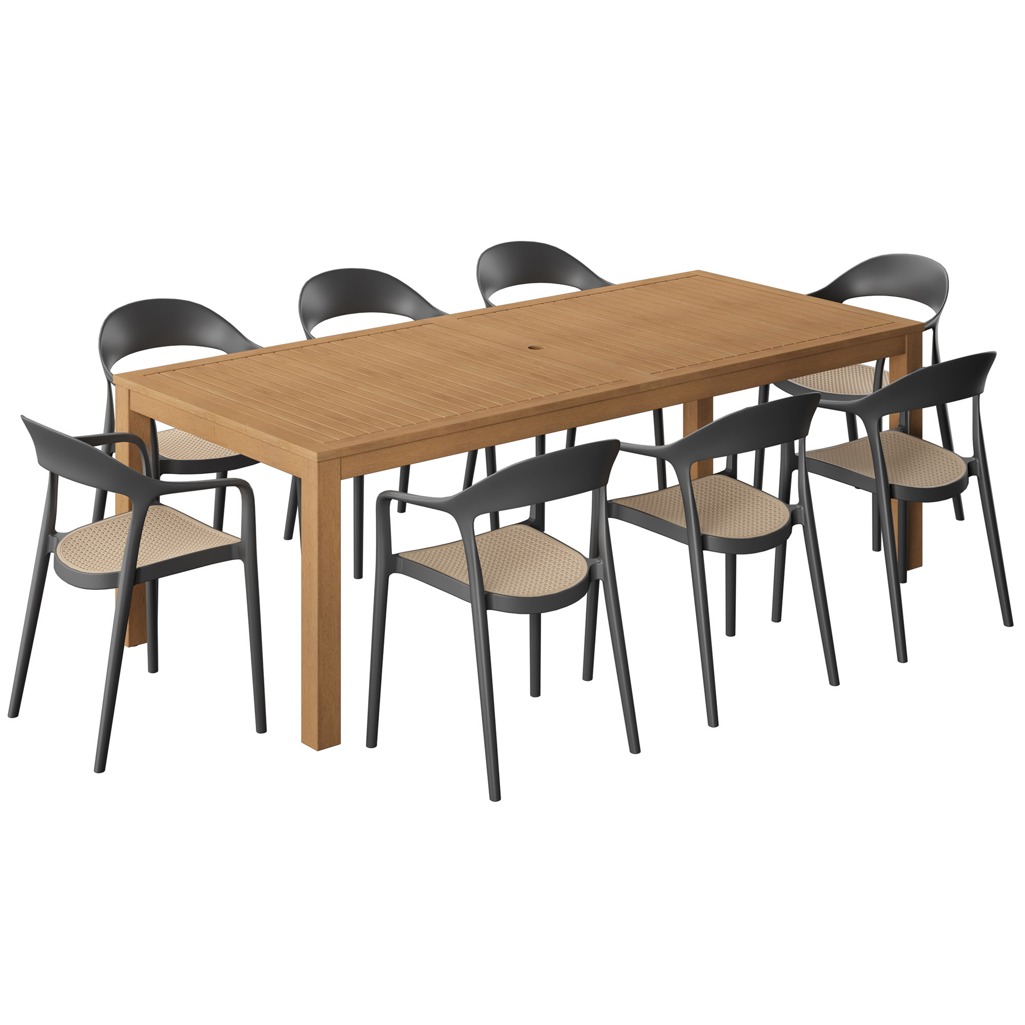 Capri 9-Pc Outdoor Eucalyptus Dining Set, Natural/Black