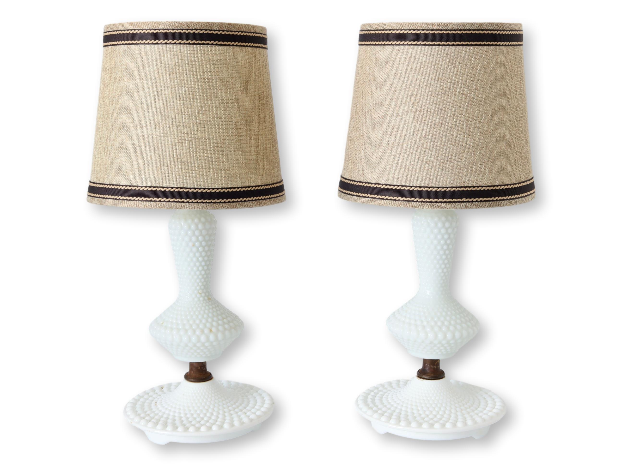 1950s Hobnail Milk Glass Boudoir Lamps~P77670895