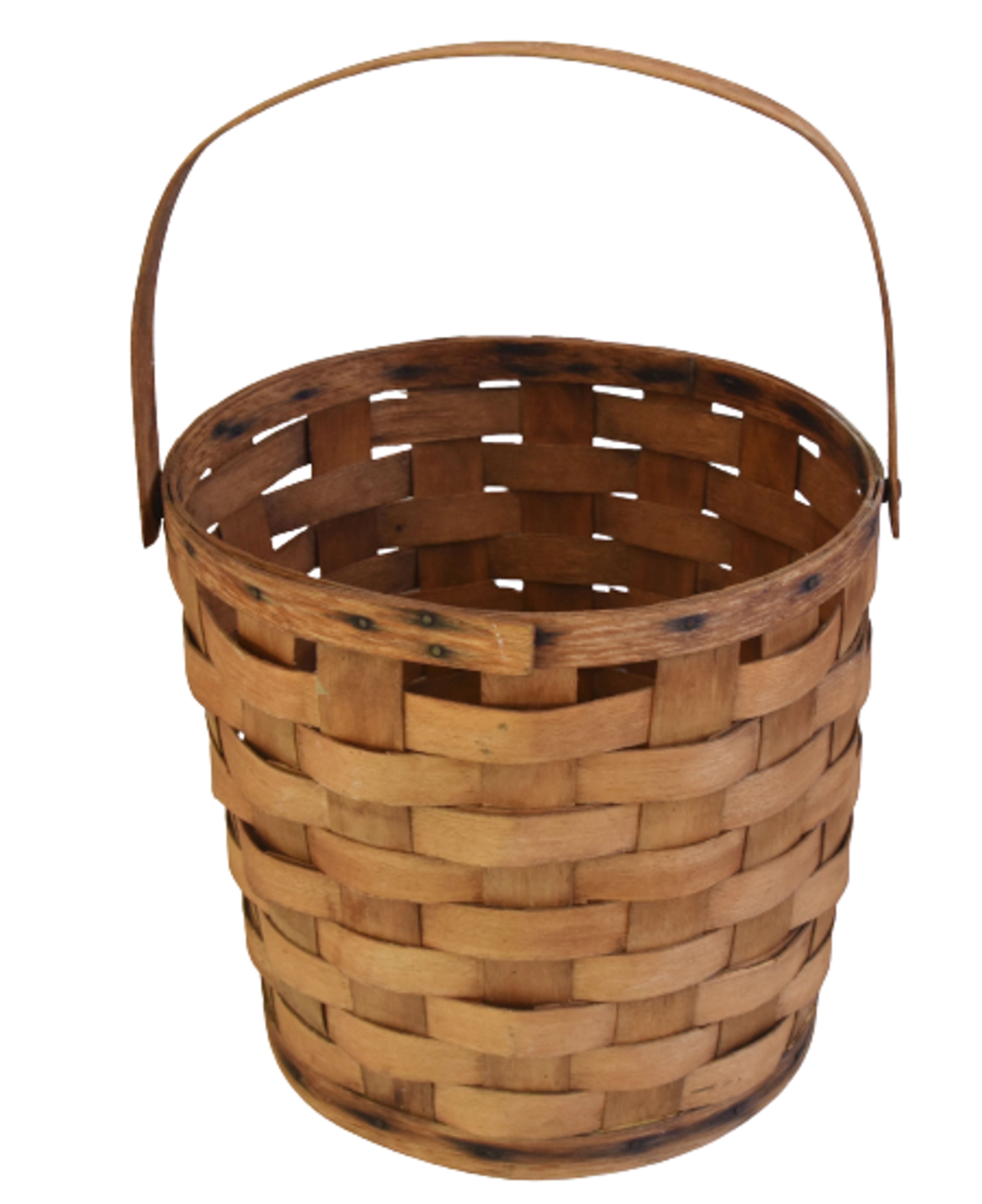 19th-C Woven Wood Splint Basket & Handle~P77658487