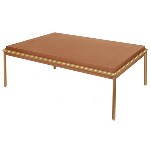 Zola Leather Coffee Table, Brown/Brass~P77617608