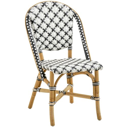 Sofie Rattan Side Chair, Black/White/Grey