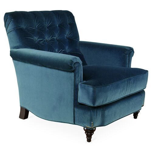 Acton Tufted Club Chair, Blue Velvet~P77335900