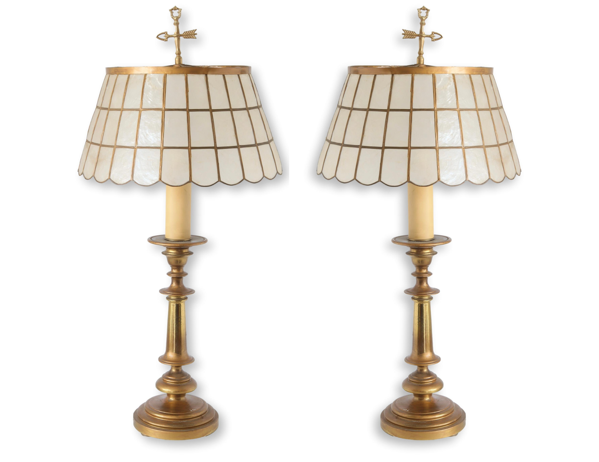 Midcentury Brass Lamps w/ Capiz Shades~P77689530