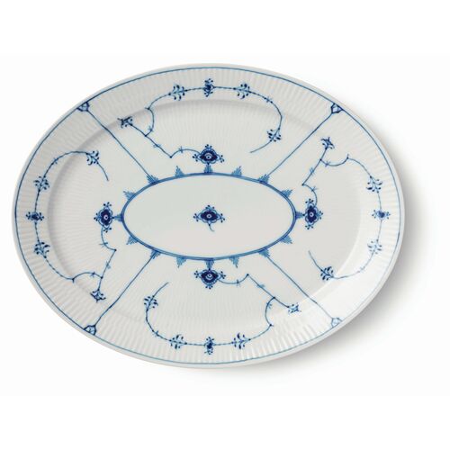 Fluted Oval Accent Plate, White/Blue~P77431292