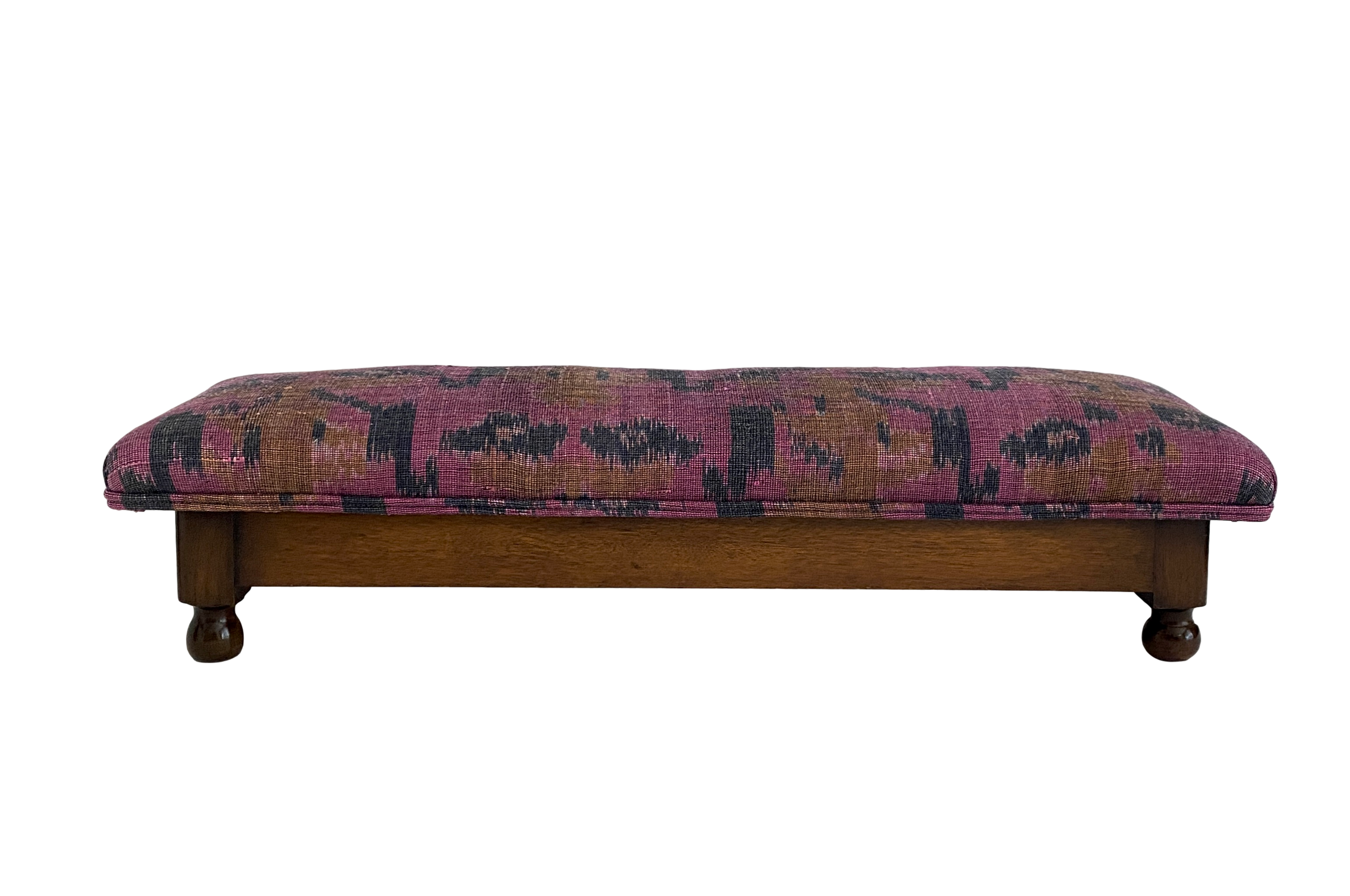 Victorian Oak & Ikat Fender Footstool~P77702120