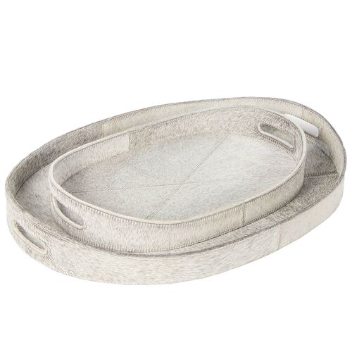 Andres Hair on Hide Tray Set, Grey
