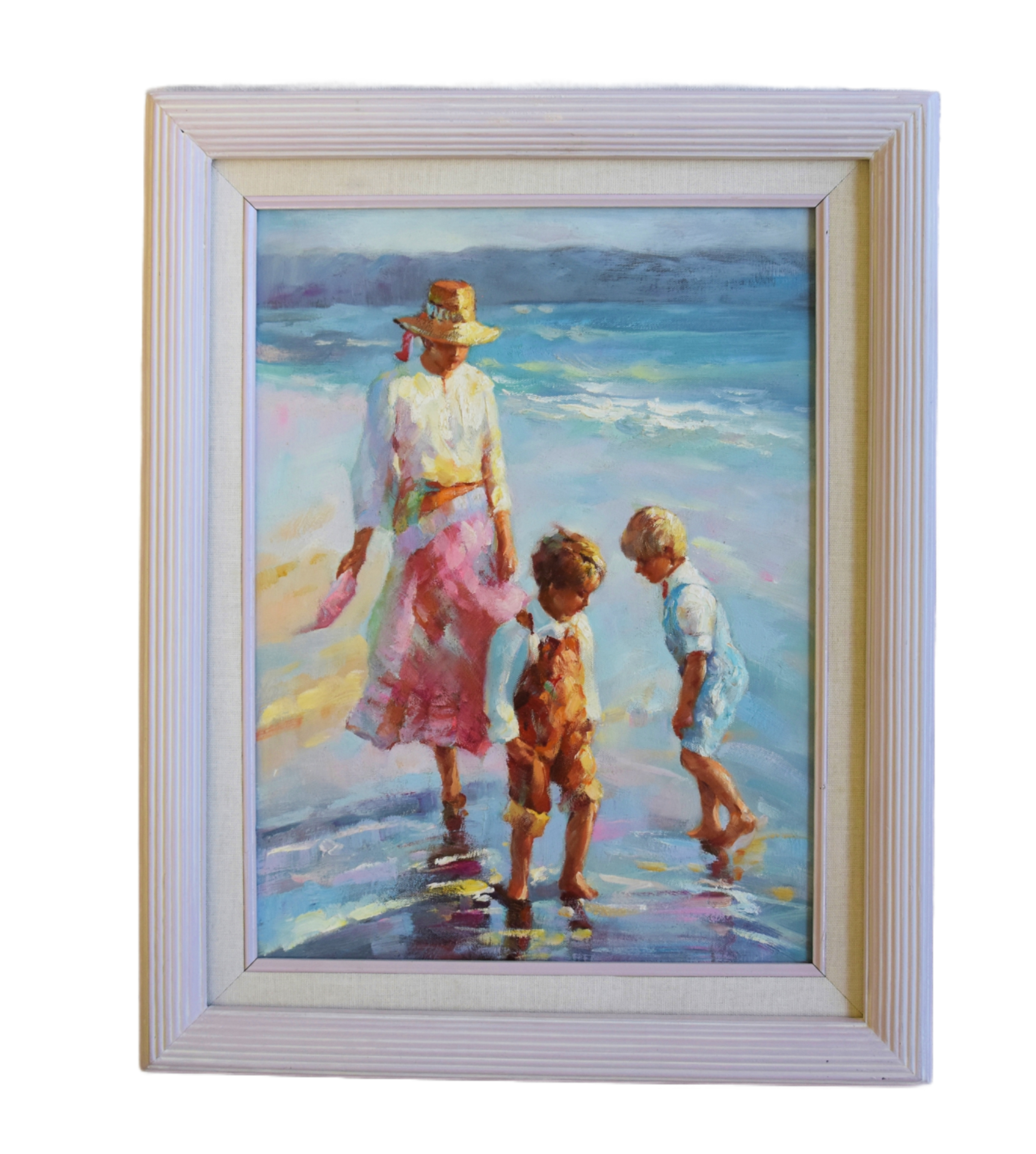 Mother & Children Stroll Sandy Beach~P77669250