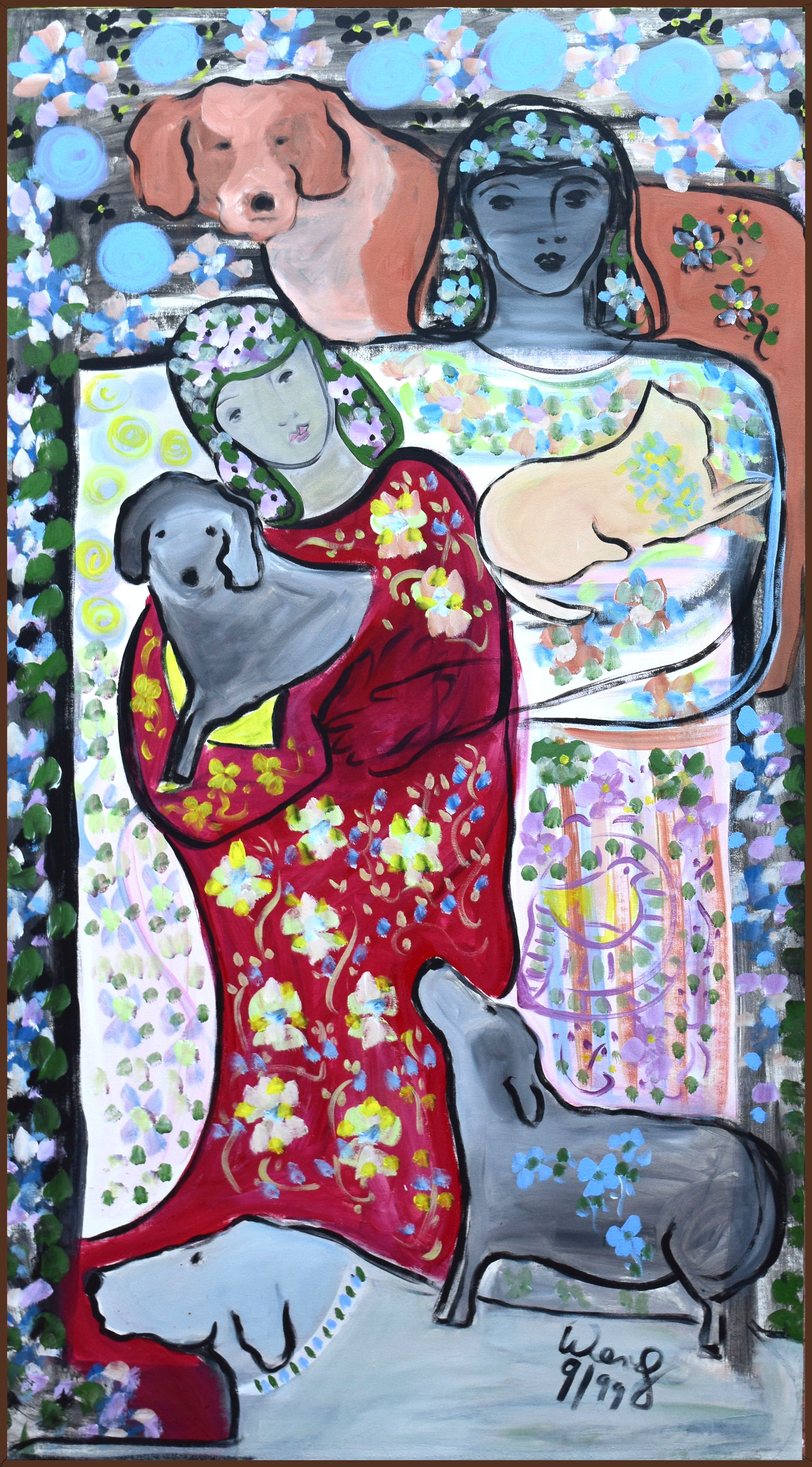 Fauvist Painting of Women and Dogs~P77657575