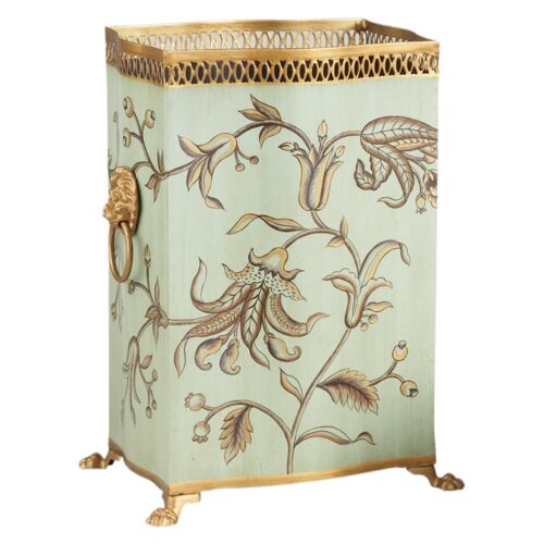 Brighton Tole Wastebasket, Green/Gold