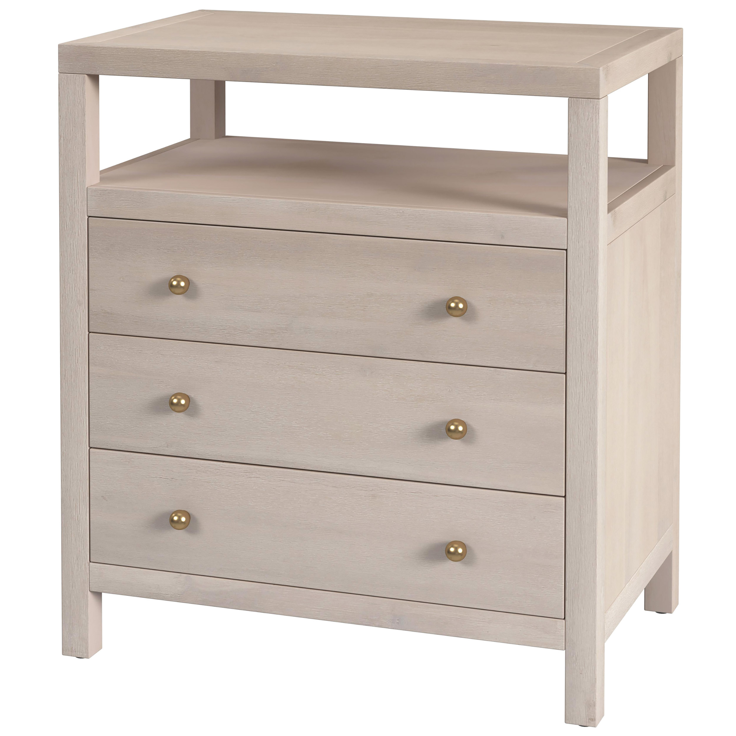 Charlie 27" W Rectangular Wood 3-Drawer Tall Nightstand with Open Shelf on Top, Antique Taupe Charlie 27" W Rectangular Wood 3-Drawer Tall Nightstand with Open Shelf on Top, Antique Taupe