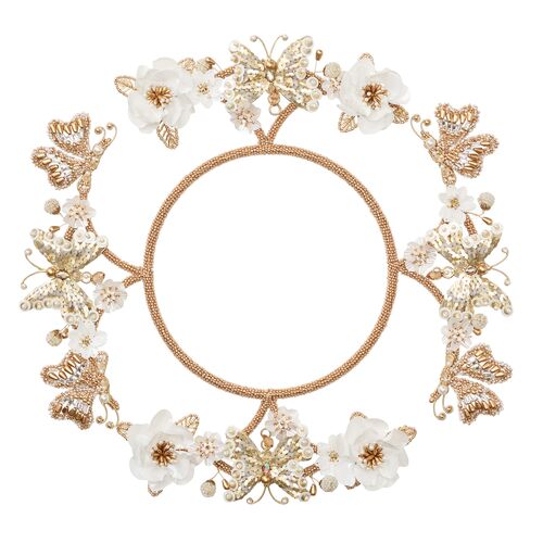 S/2 Papillon Chargers, Ivory & Gold S/2 Papillon Chargers, Ivory & Gold