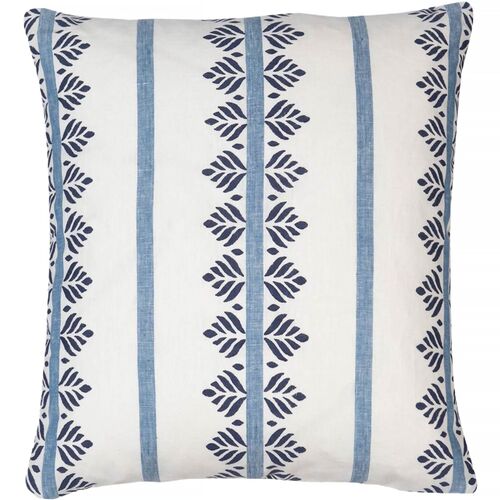 Fern Stripe Linen Pillow, Blue/White