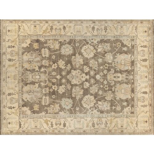Antique Weave Oushak hand-knotted Rug, Brown/Ivory