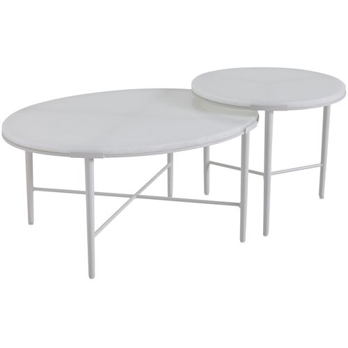 S/2 Seabrook Outdoor Aluminum Bunching Cocktail Tables, White S/2 Seabrook Outdoor Aluminum Bunching Cocktail Tables, White